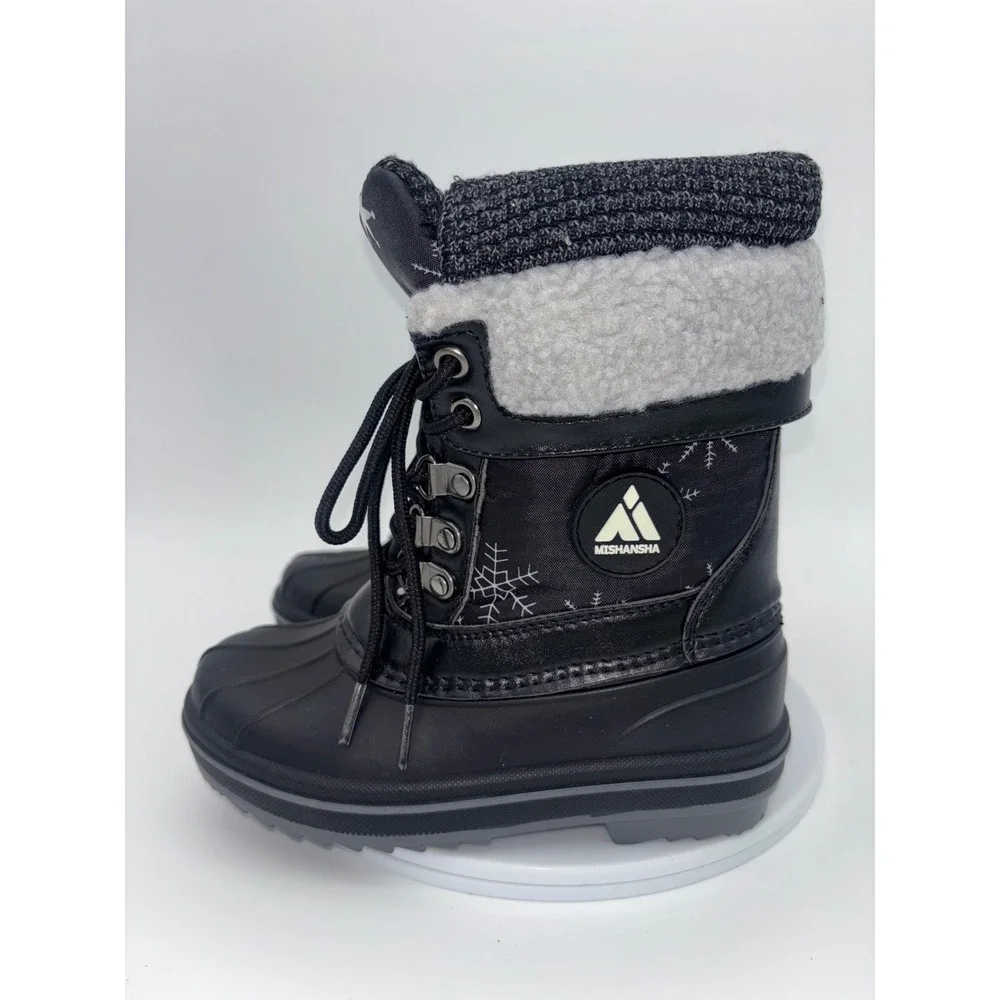 MISHANSA New Kids Snow Boots Black Fur Waterproof Winter Snow Shoe Toddler 11